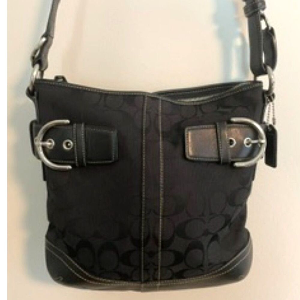Vintage Coach Soho Signature Canvas Buckle Duffle Bag 3574 Black ORIGIN RECEIPT